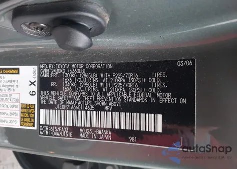 2006 Toyota Highlander V6 z USA, uszkodzony, nr VIN JTEGP21A660114635